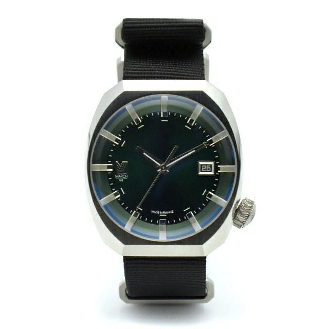 MARCH LA.B / マーチエルエービー AM3 38mm フォレスト ブラック NATOバンド シルバーバックルの公式ECサイト掲載画像