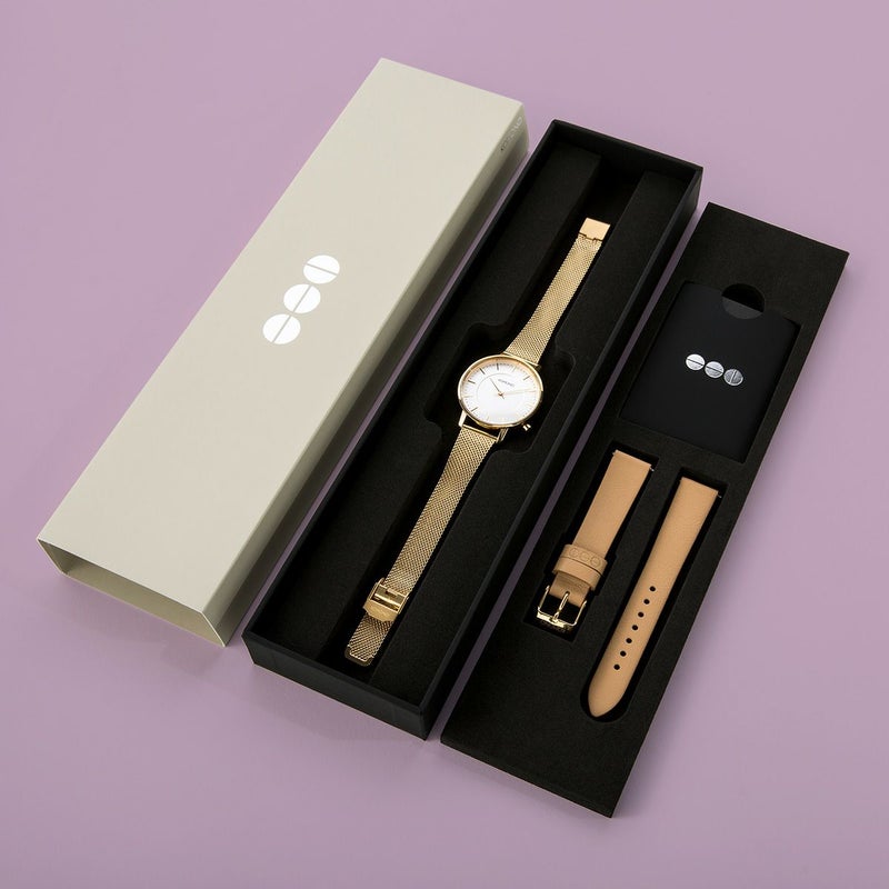 KOMONO / コモノ ハーロウ ゴールド メッシュ + シナモンストラップセットの公式ECサイト掲載画像