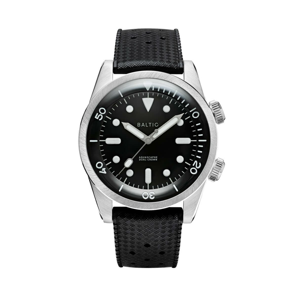 BALTIC WATCHES / バルチック コンプレッサー ダイバー ウォッチ ブラックダイアル オートマチック デュアルクラウン ブラックトロピックラバーベルトの公式ECサイト掲載画像