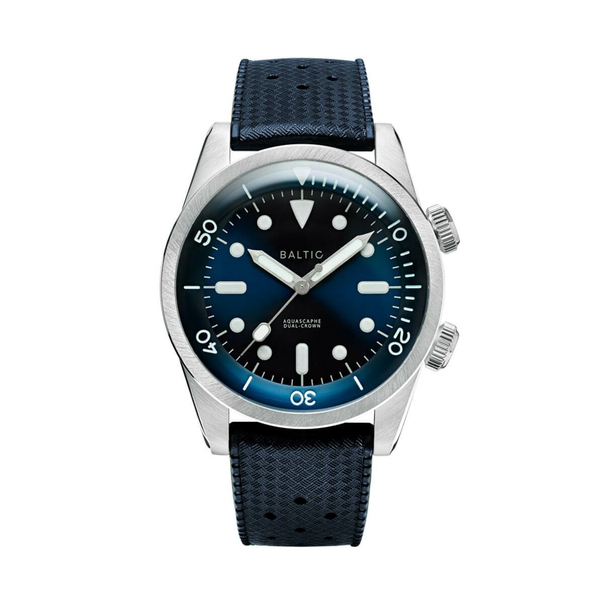 BALTIC WATCHES / バルチック コンプレッサー ダイバー ウォッチ ブルーダイアル オートマチック デュアルクラウン ブルートロピックラバーベルトの公式ECサイト掲載画像