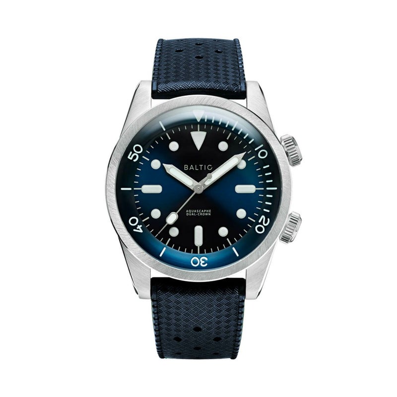 BALTIC WATCHES / バルチック コンプレッサー ダイバー ウォッチ ブルーダイアル オートマチック デュアルクラウン ブルートロピックラバーベルトの公式ECサイト掲載画像