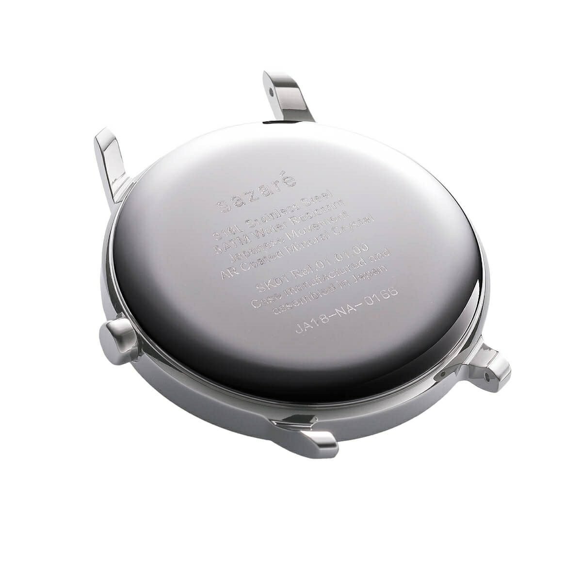 さざれ SK01 SS シルバー ミラー フィニッシュ ホワイトダイヤル ブラック シープスキン レザー 商品詳細画像