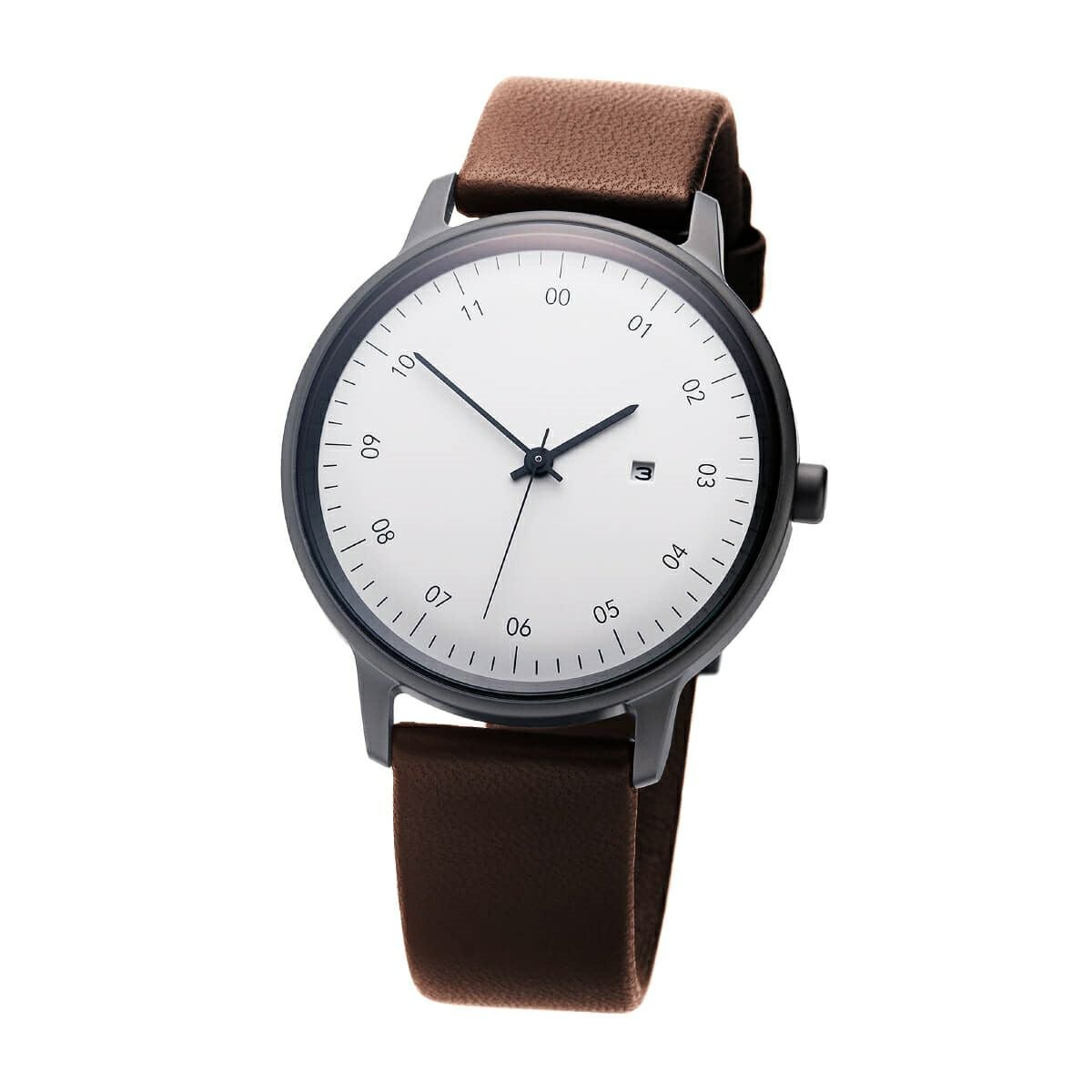 sazare / さざれ SK01 SS ブラック ホーニング フィニッシュ ホワイトダイヤル ブラウン カウレザーの公式ECサイト掲載画像