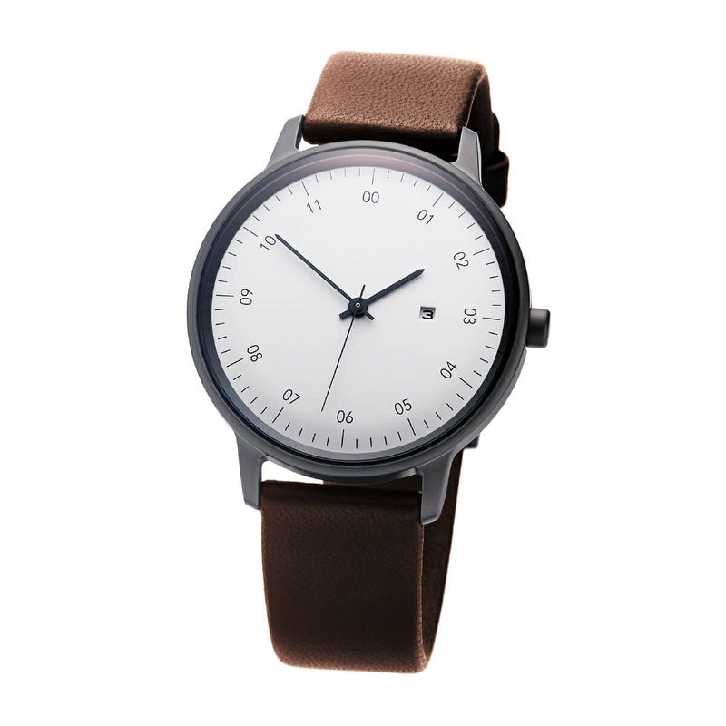 sazare / さざれ SK01 SS ブラック ホーニング フィニッシュ ホワイトダイヤル ブラウン カウレザーの公式ECサイト掲載画像