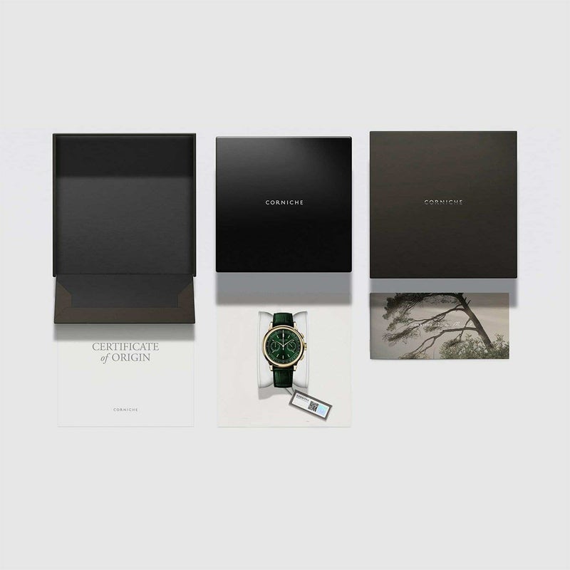 コーニッシュ ヘリテージ クロノグラフ イエローゴールド グリーンダイヤル 商品詳細画像