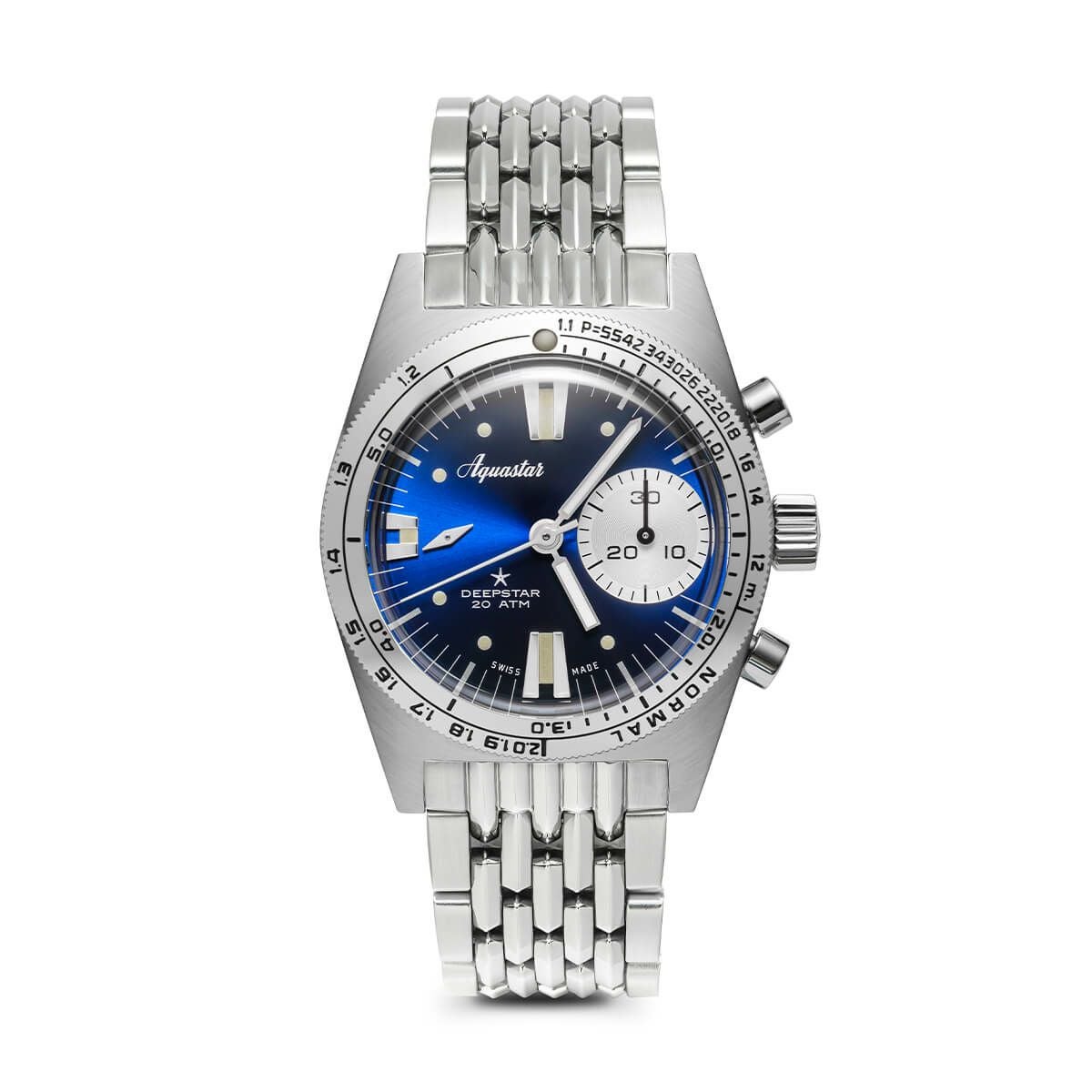 AQUASTAR/アクアスター 2022 Aquastar Deepstar 39mm Chronograph blue ray BOR braceletの公式ECサイト掲載画像