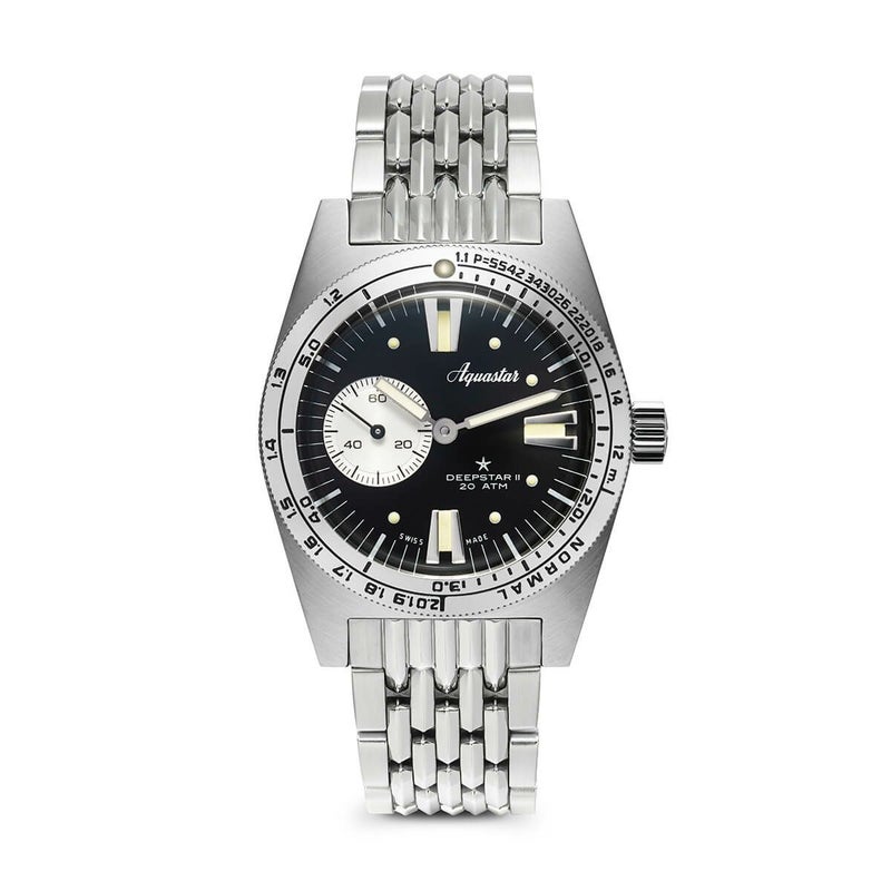 AQUASTAR/アクアスター Aquastar Deepstar II - vintage Black on stainless steel BOR braceletの公式ECサイト掲載画像
