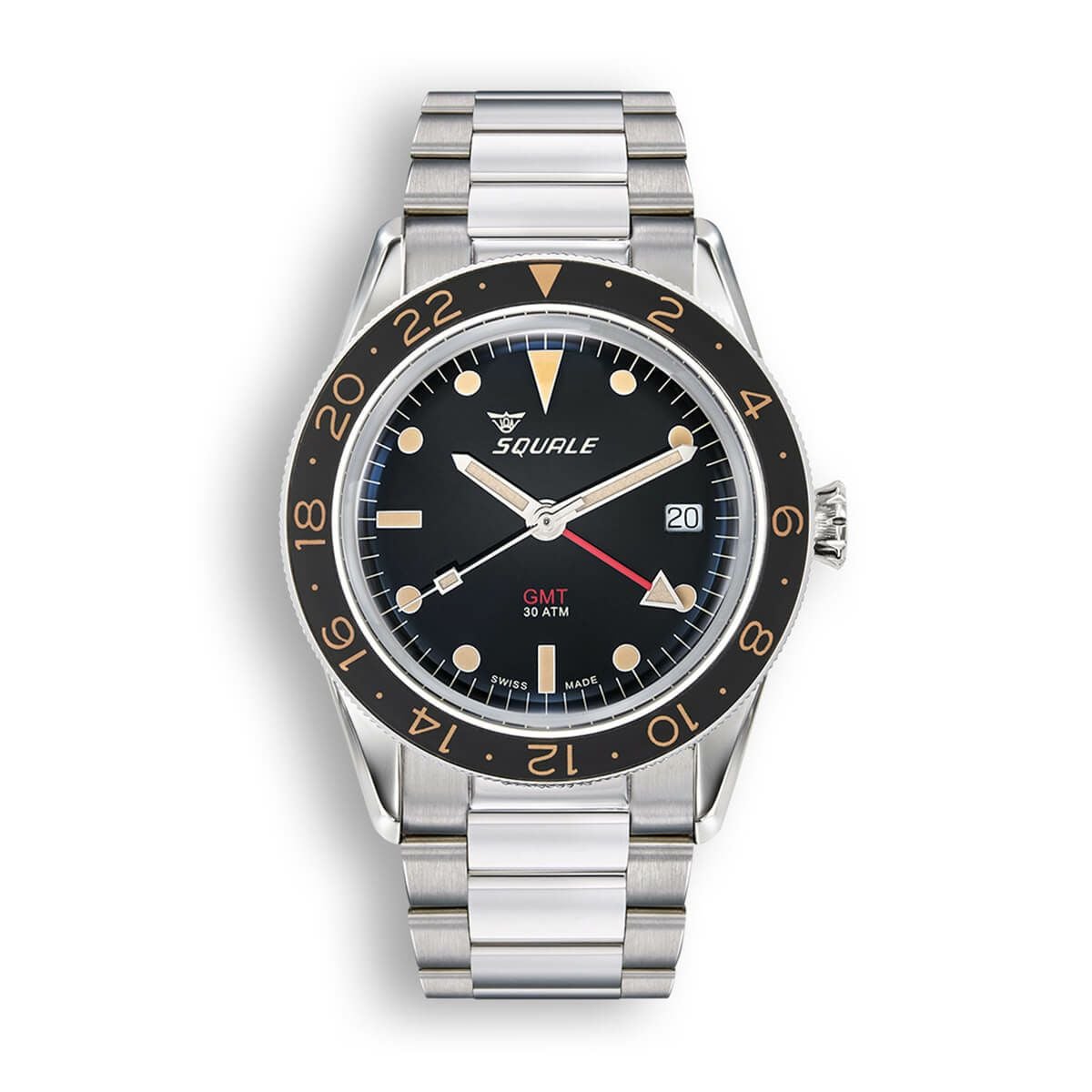 【受注販売】SQUALE / スクワーレ SUB-39 GMT ヴィンテージ ブレスレット / ブラックベゼル ブラックダイヤル シルバー ステンレススチール ストラップ 22mmの公式ECサイト掲載画像