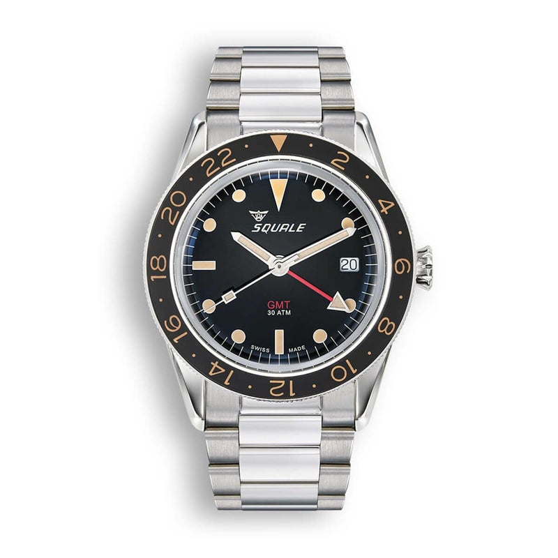 【受注販売】SQUALE / スクワーレ SUB-39 GMT ヴィンテージ ブレスレット / ブラックベゼル ブラックダイヤル シルバー ステンレススチール ストラップ 22mmの公式ECサイト掲載画像