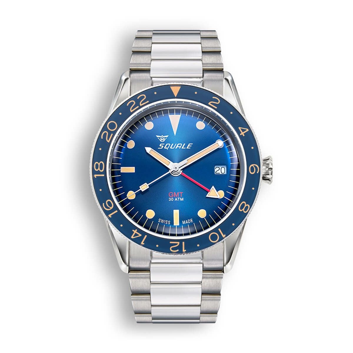 【受注販売】SQUALE / スクワーレ SUB-39 GMT ヴィンテージ ブルー ブレスレット / ブルーベゼル ブルーダイヤル シルバー ステンレススチール ストラップ 22mmの公式ECサイト掲載画像