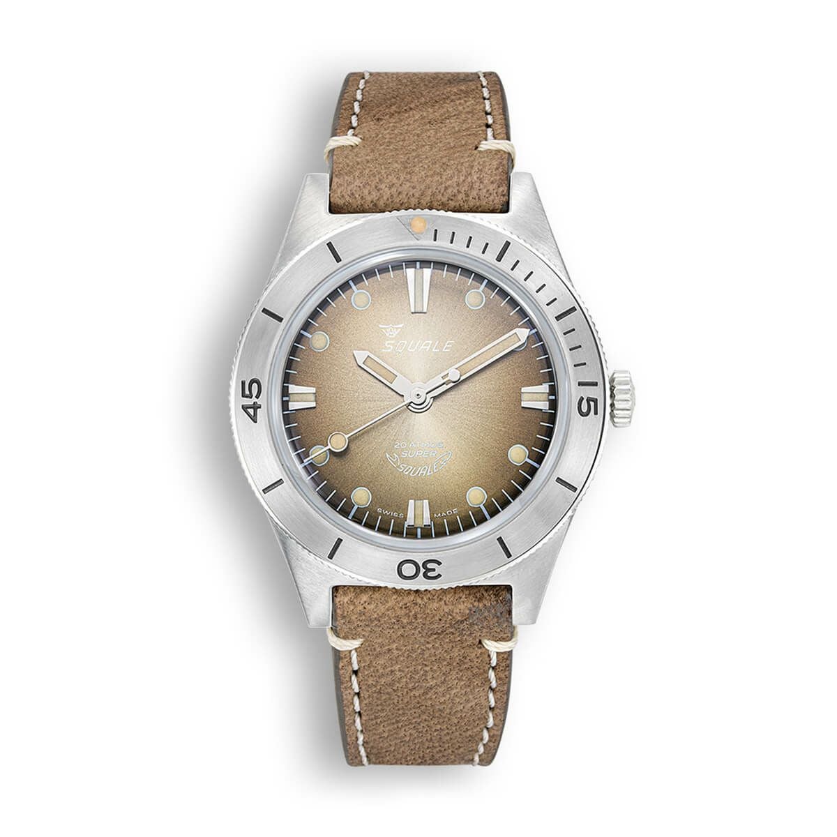 【受注販売】SQUALE / スクワーレ Super-Squale サンレイブラウン レザー / サテングレースチールベゼル サンレイブラウンダイヤル ブラウン プルトン レザー ストラップ 18mmの公式ECサイト掲載画像