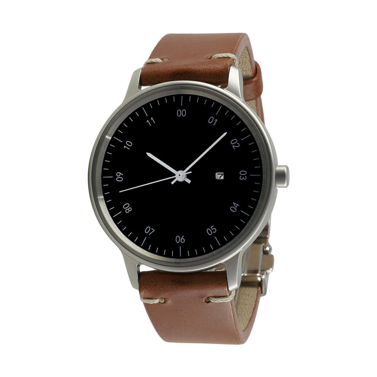 sazare / さざれ SK01 SS シルバー ホーニング フィニッシュ ブラック ダイヤル /シルバー D バックル ライトブラウン ブッテーロレザーの公式ECサイト掲載画像