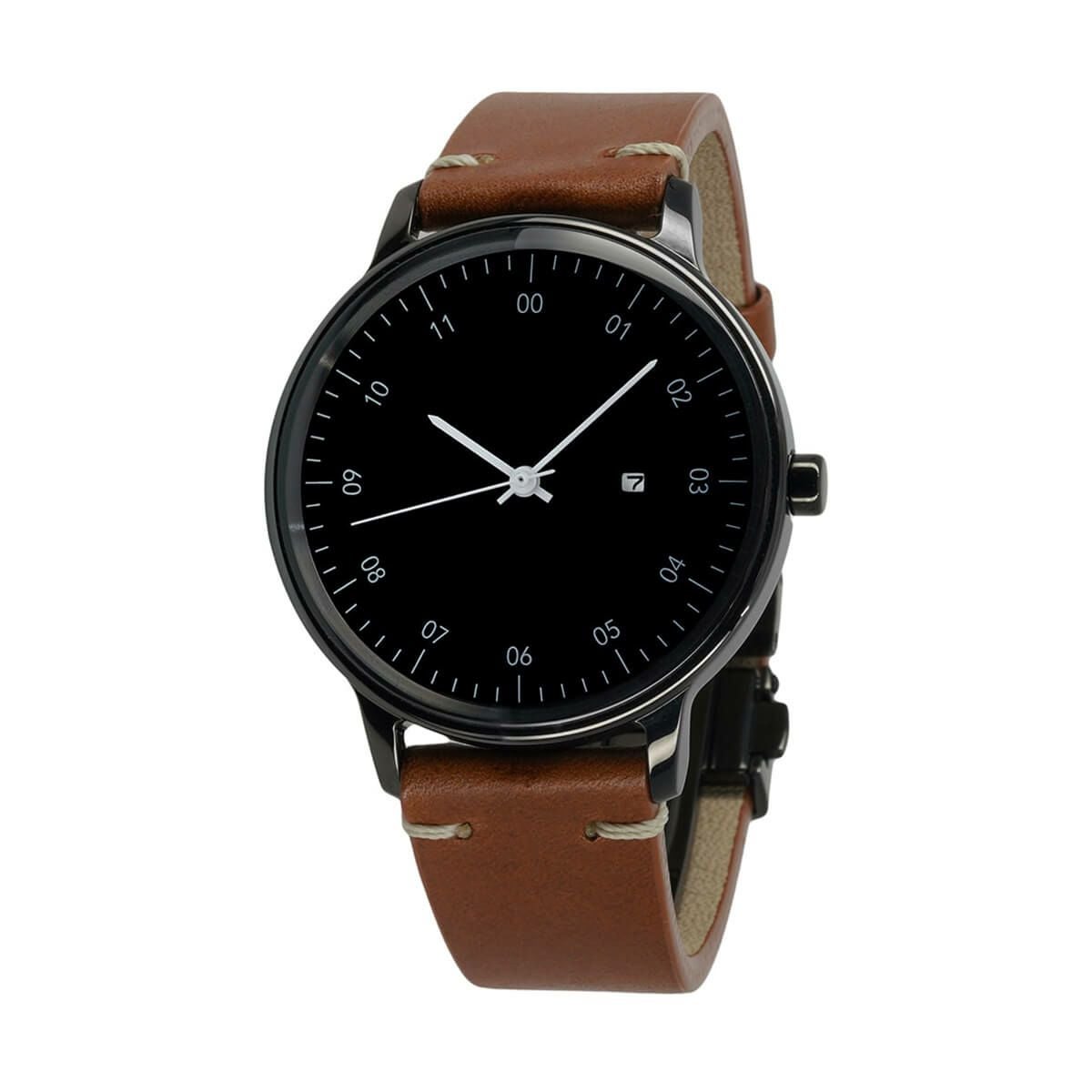 sazare / さざれ SK01 SS ブラック ミラー フィニッシュ ブラック ダイヤル /ブラック D バックル ライトブラウン ブッテーロレザーの公式ECサイト掲載画像
