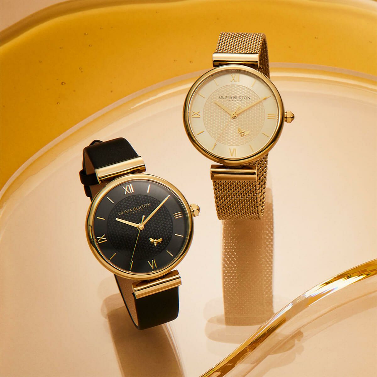 OLIVIA BURTON オリビアバートン 腕時計 クォーツ  SS×レザー/    ゴールドカラー×ブラック レディース / 240001198406 OLIVIA BURTON / オリビア・バートン 3D フラワー ミディゴールド