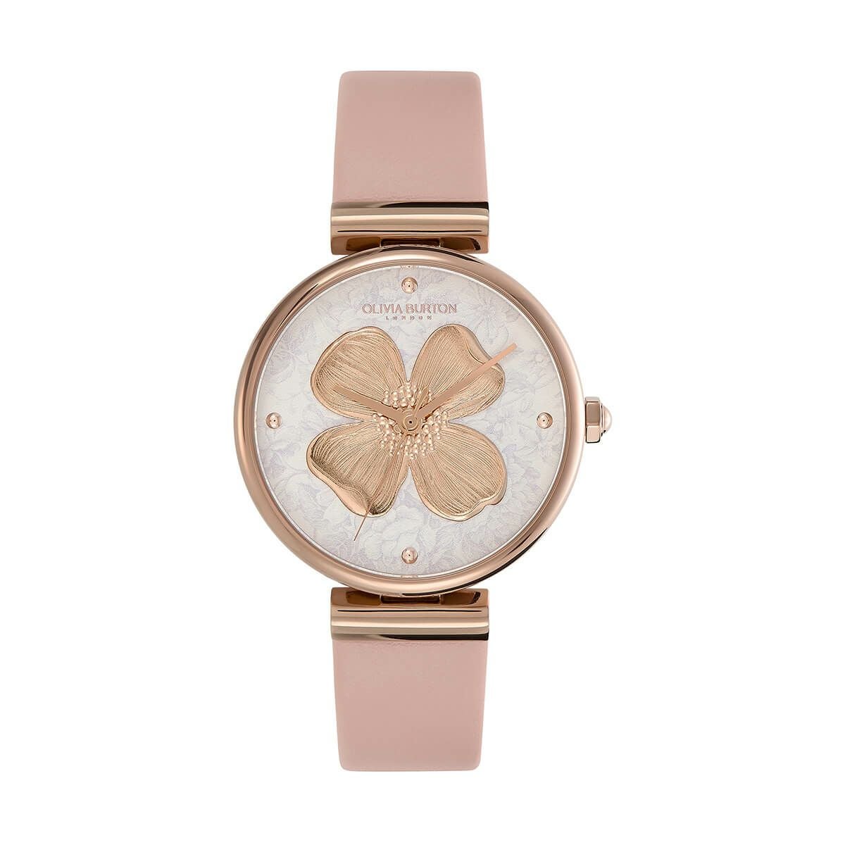 OLIVIA BURTON / オリビア・バートン シグネチャー - 36mm ドッグウッド T バー シルバー ホワイト & ブラッシュ レザー ストラップ ウォッチの公式ECサイト掲載画像