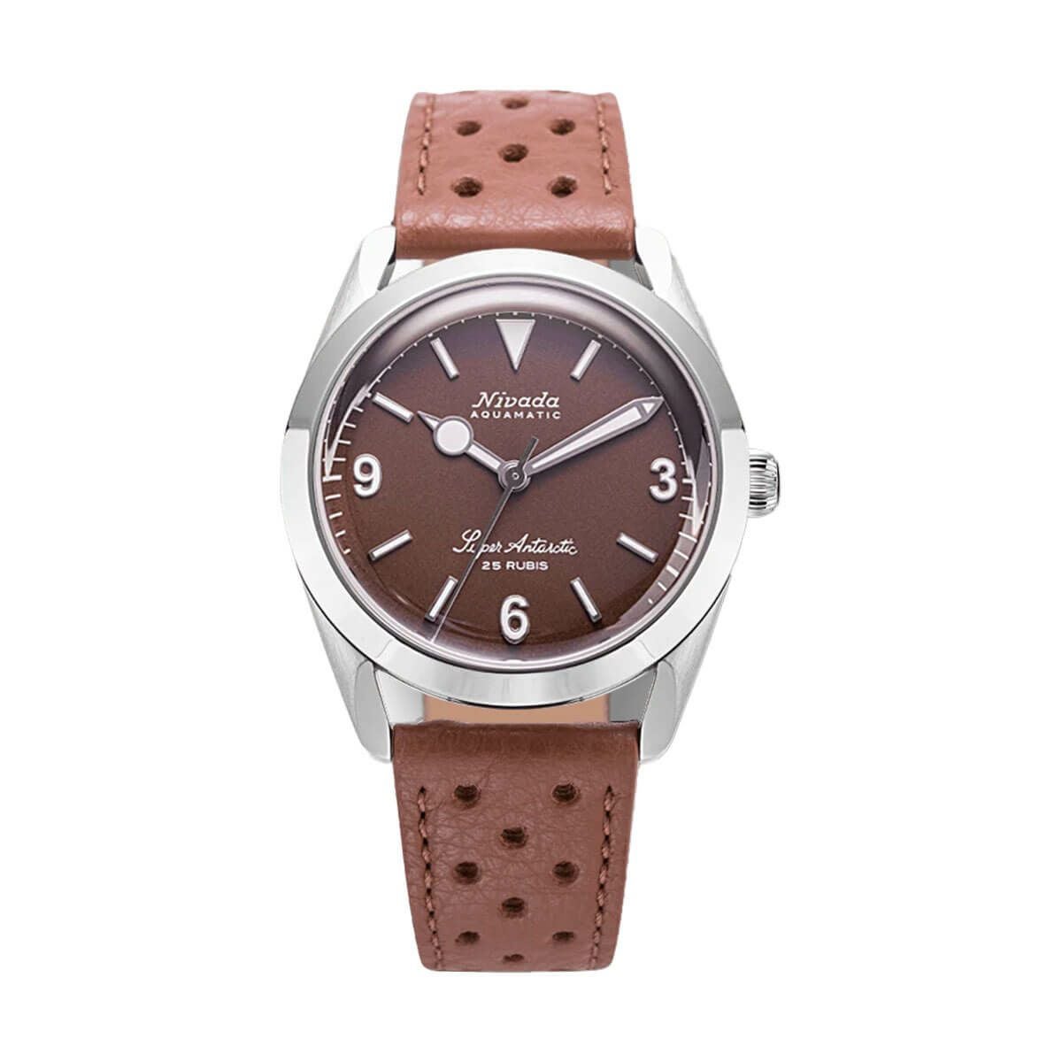 Nivada Grenchen / ニバダ グレンヒェン スーパーアンタークティック 3.6.9 ブラウン ノーヴィンテージ エフェクト ホワイト ルミナス ブラウン レザー レーシング ストラップの公式ECサイト掲載画像