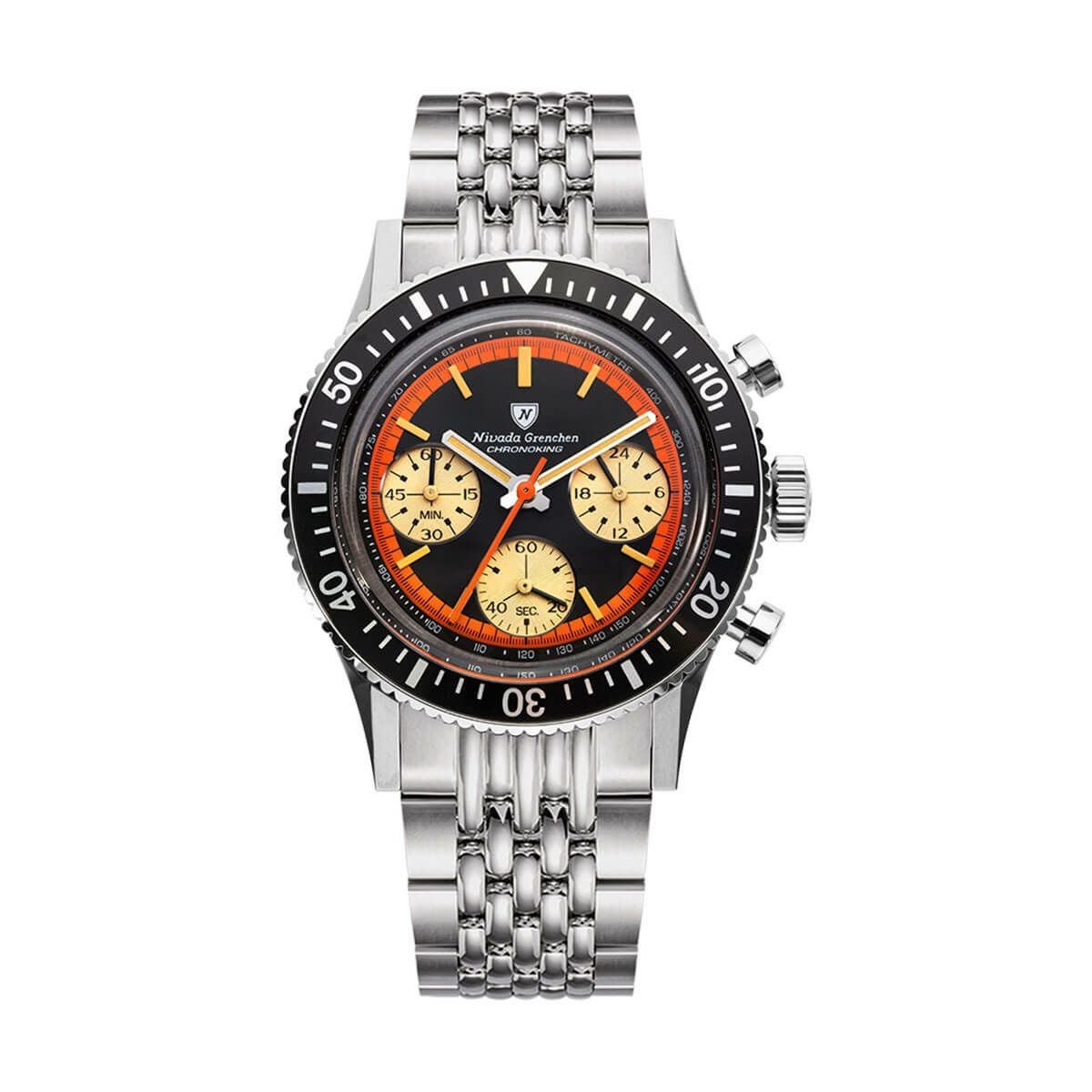 Nivada Grenchen / ニバダ グレンヒェン クロノキング メカクオーツ ポールニューマン ダイアル ライスブレスレット 16mm バックルの公式ECサイト掲載画像