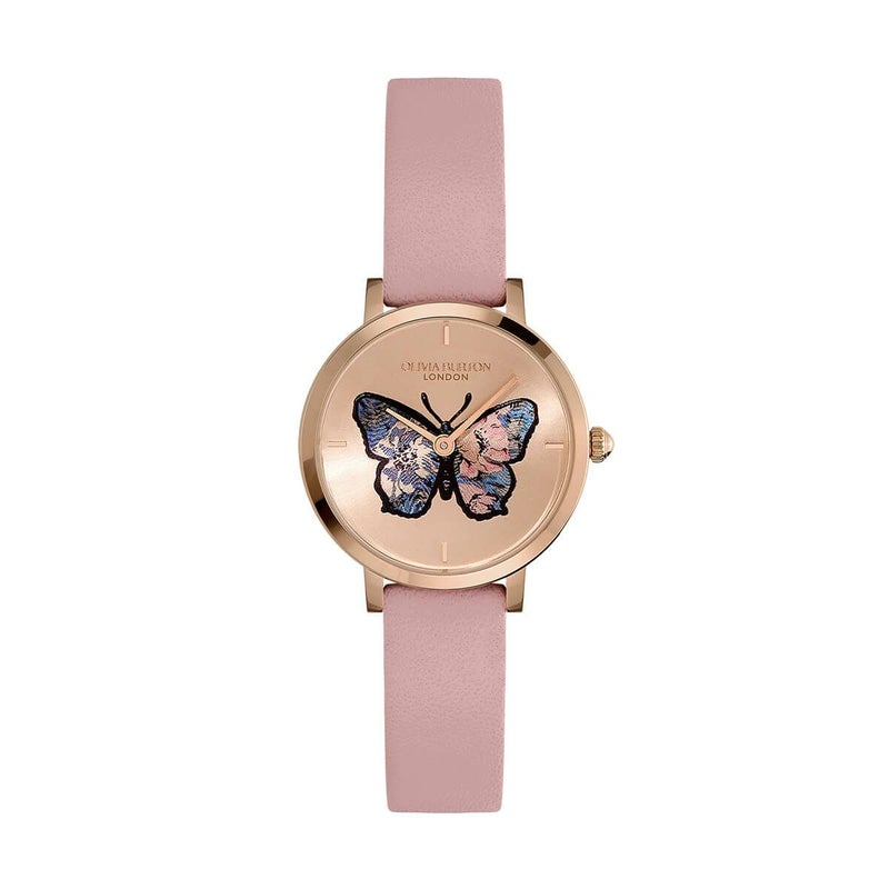 OLIVIA BURTON / オリビア・バートン シグネチャー - 28mm シグネチャー バタフライ ウルトラスリム ローズゴールド サンレイ フローラル メロウローズ レザーの公式ECサイト掲載画像