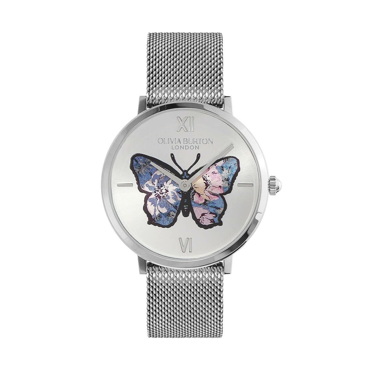 OLIVIA BURTON / オリビア・バートン シグネチャー - 35mm シグネチャー バタフライ ウルトラスリム シルバー ホワイト サンレイ フローラル メッシュの公式ECサイト掲載画像