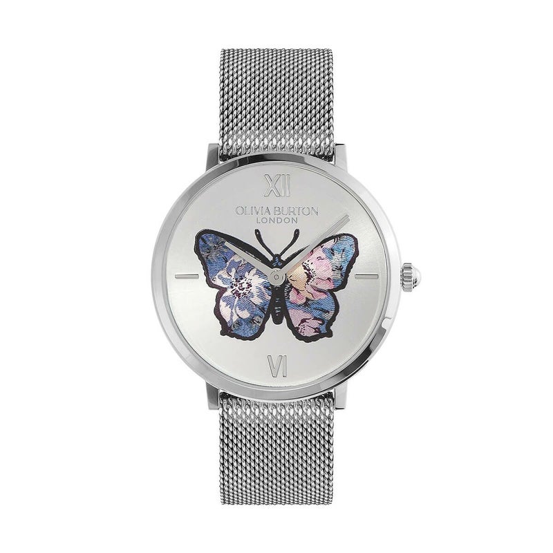 OLIVIA BURTON / オリビア・バートン シグネチャー - 35mm シグネチャー バタフライ ウルトラスリム シルバー ホワイト サンレイ フローラル メッシュの公式ECサイト掲載画像
