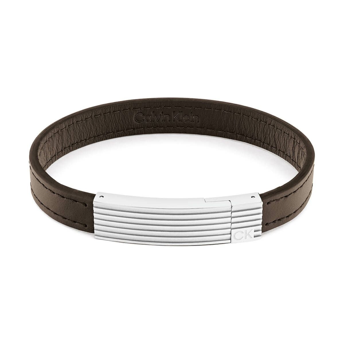 Calvin Klein / カルバンクライン サーキット - メンズ SS & ダークブラウン レザー ブレスレットの公式ECサイト掲載画像