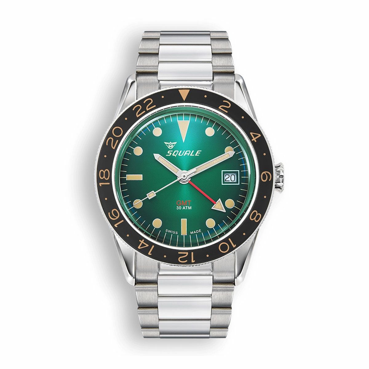 SQUALE / スクワーレ SUB-39 GMT ヴィンテージ グリーン ブレスレット / ブラックベゼル グリーンダイヤル シルバー ステンレススチール ストラップ 22mmの公式ECサイト掲載画像