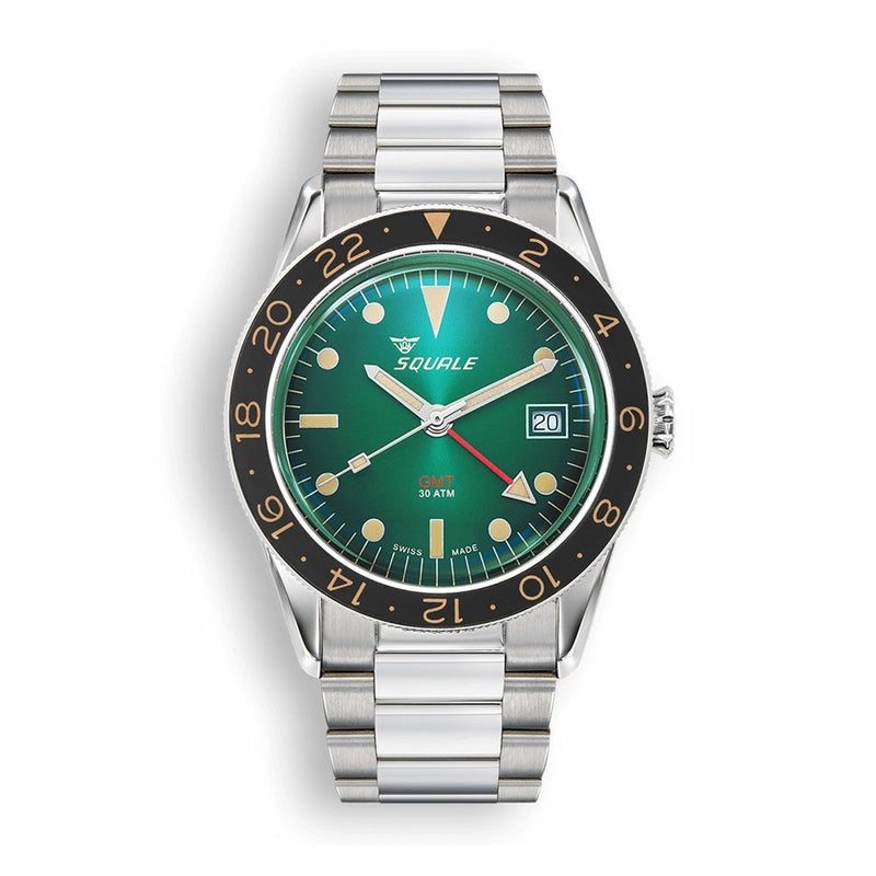 SQUALE / スクワーレ SUB-39 GMT ヴィンテージ グリーン ブレスレット / ブラックベゼル グリーンダイヤル シルバー ステンレススチール ストラップ 22mmの公式ECサイト掲載画像