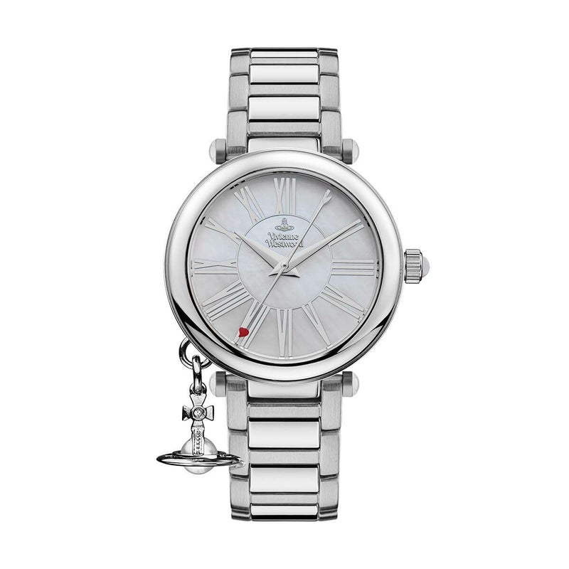 Vivienne Westwood / ヴィヴィアンウエストウッド マザーオーブ レディースクォーツウォッチ、ホワイトMOPダイヤル&シルバーステンレススチールブレスレットの公式ECサイト掲載画像