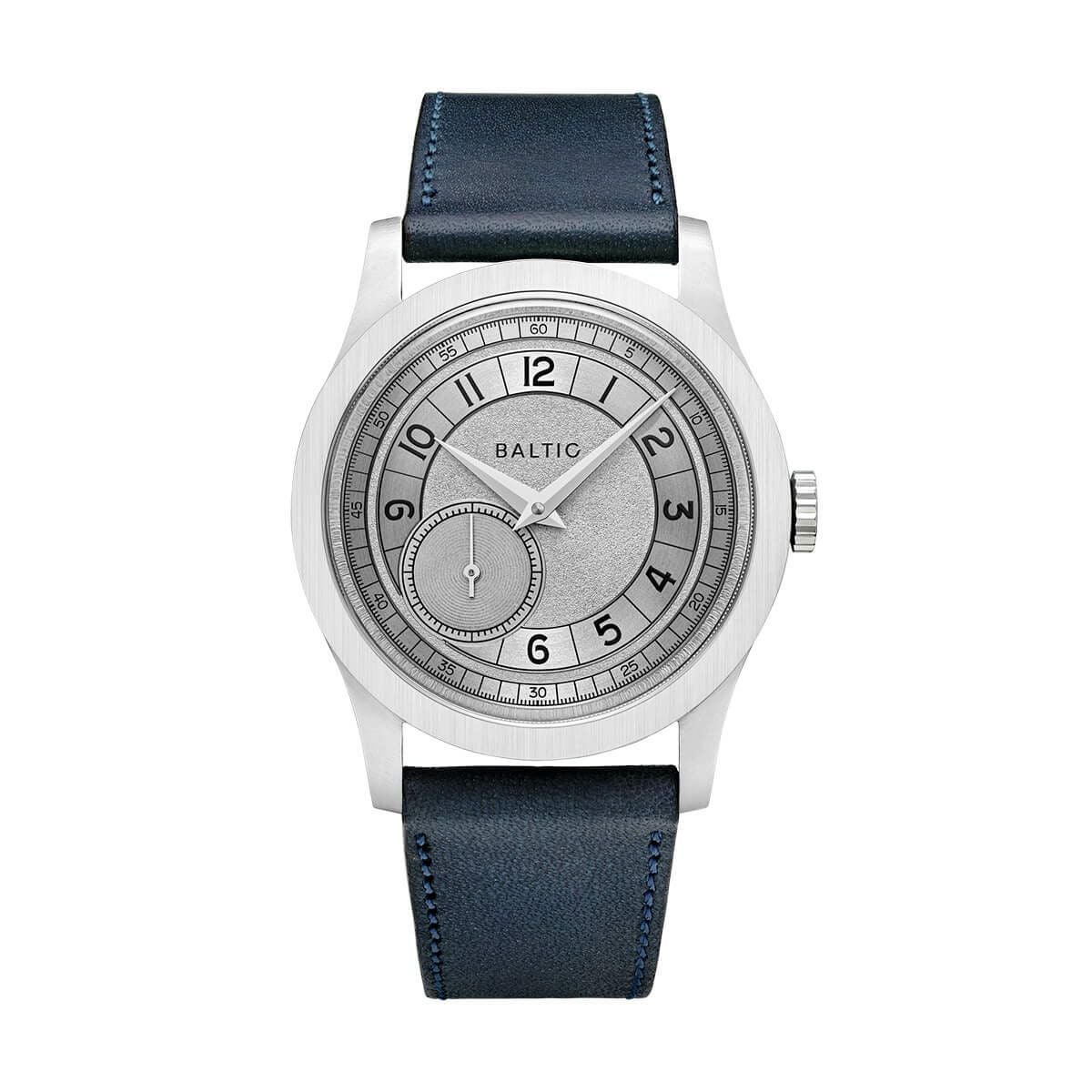 BALTIC WATCHES / バルチック マイクロローター ルーレット シルバー / ネイビー レザー ストラップ MR Roulette Silverの公式ECサイト掲載画像