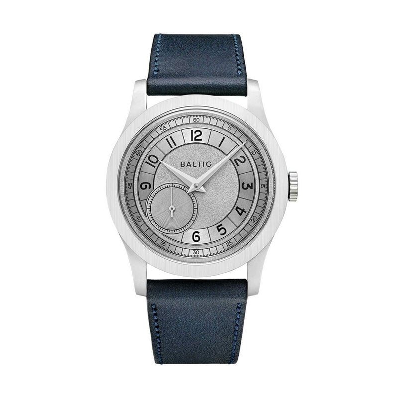 BALTIC WATCHES / バルチック マイクロローター ルーレット シルバー / ネイビー レザー ストラップ MR Roulette Silverの公式ECサイト掲載画像