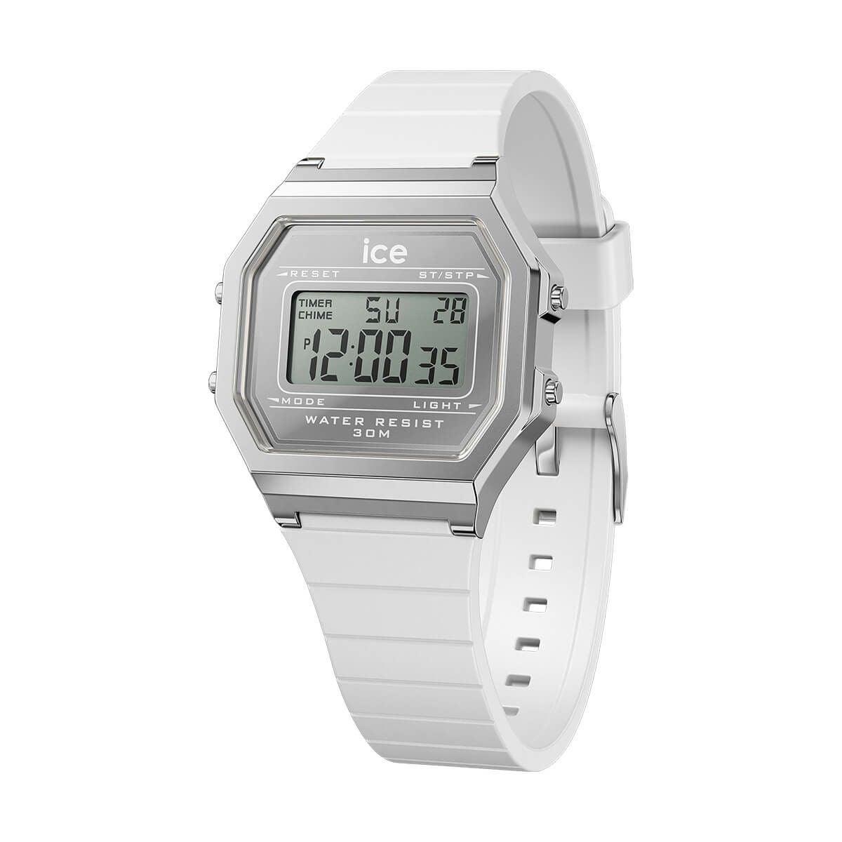ICE-WATCH / アイスウォッチ ICE digit retro - メタルシルバーミラー - ホワイト - Smallの公式ECサイト掲載画像