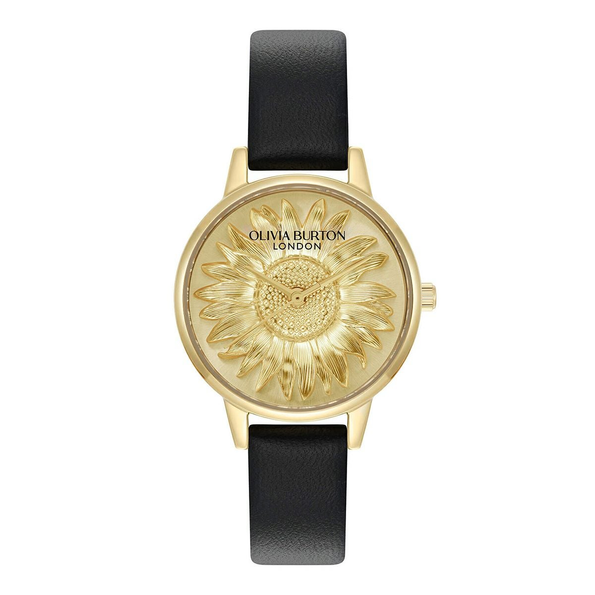 OLIVIA BURTON / オリビア・バートン 3D フラワー - ミディゴールド ブラックレザーの公式ECサイト掲載画像