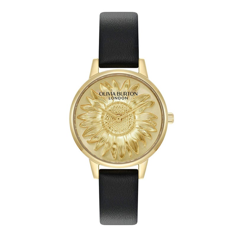 OLIVIA BURTON / オリビア・バートン 3D フラワー - ミディゴールド ブラックレザーの公式ECサイト掲載画像