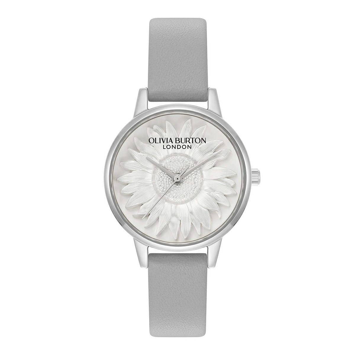 OLIVIA BURTON / オリビア・バートン 3D フラワー - ミディ シルバー ホワイト アールグレイ レザーの公式ECサイト掲載画像