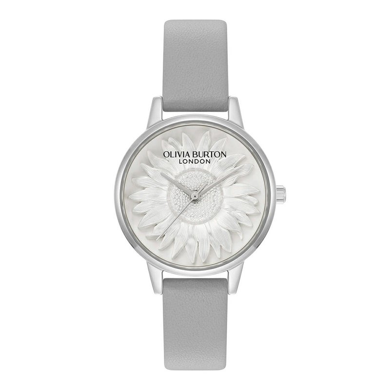 OLIVIA BURTON / オリビア・バートン 3D フラワー - ミディ シルバー ホワイト アールグレイ レザーの公式ECサイト掲載画像
