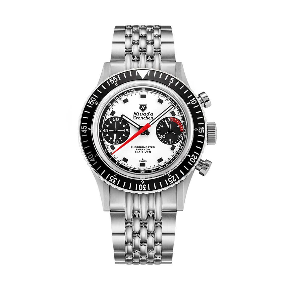 Nivada Grenchen / ニバダ グレンヒェン クロノマスター ポール・ニューマン 5カラーベゼルセット ステンレススチール ライスブレスレット 16mm バックル / オープンケースバックの公式ECサイト掲載画像