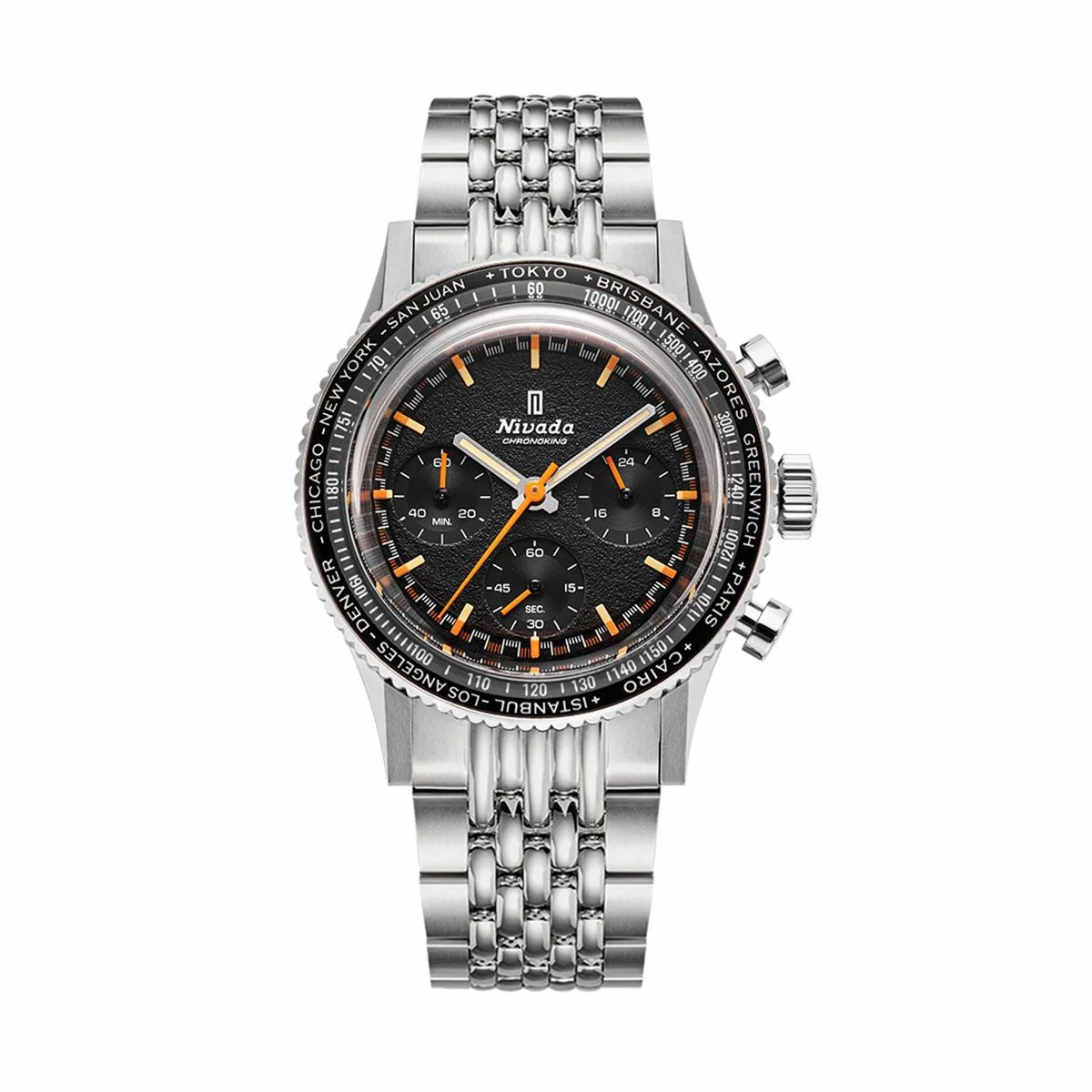 Nivada Grenchen / ニバダ グレンヒェン クロノキング メカクォーツ 5カラー インターベゼル GMT セット ステンレススチール ライスブレスレットの公式ECサイト掲載画像