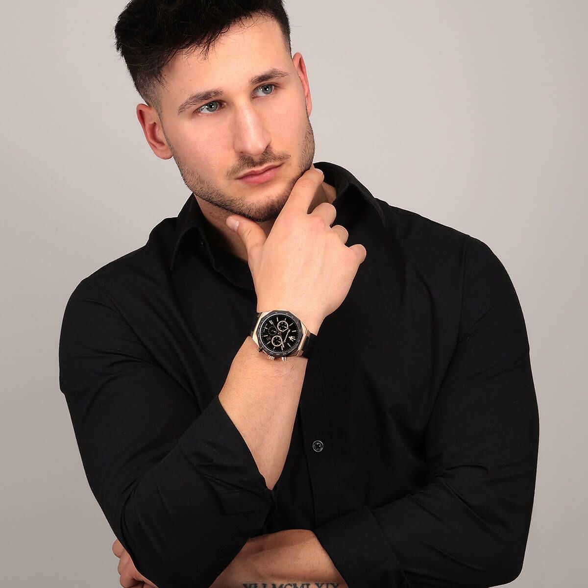 Maserati / マセラティ スタイル 45mm クロノグラフ ブラック ダイヤル