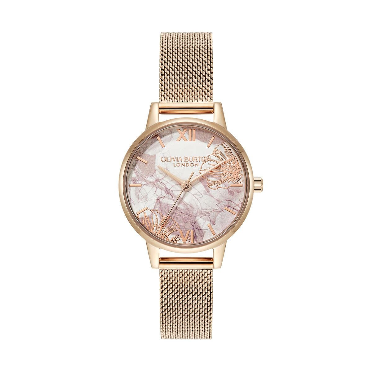 OLIVIA BURTON / オリビア・バートン シグネチャー - ミディアブストラクトフローラル ローズゴールド メッシュの公式ECサイト掲載画像