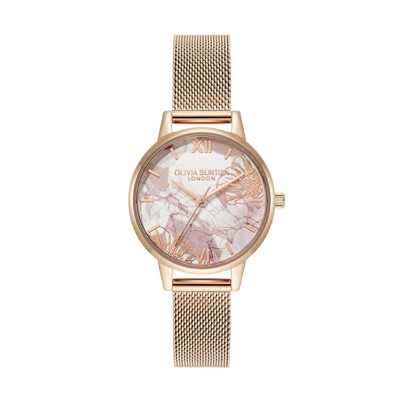 OLIVIA BURTON / オリビア・バートン シグネチャー - ミディアブストラクトフローラル ローズゴールド メッシュの公式ECサイト掲載画像