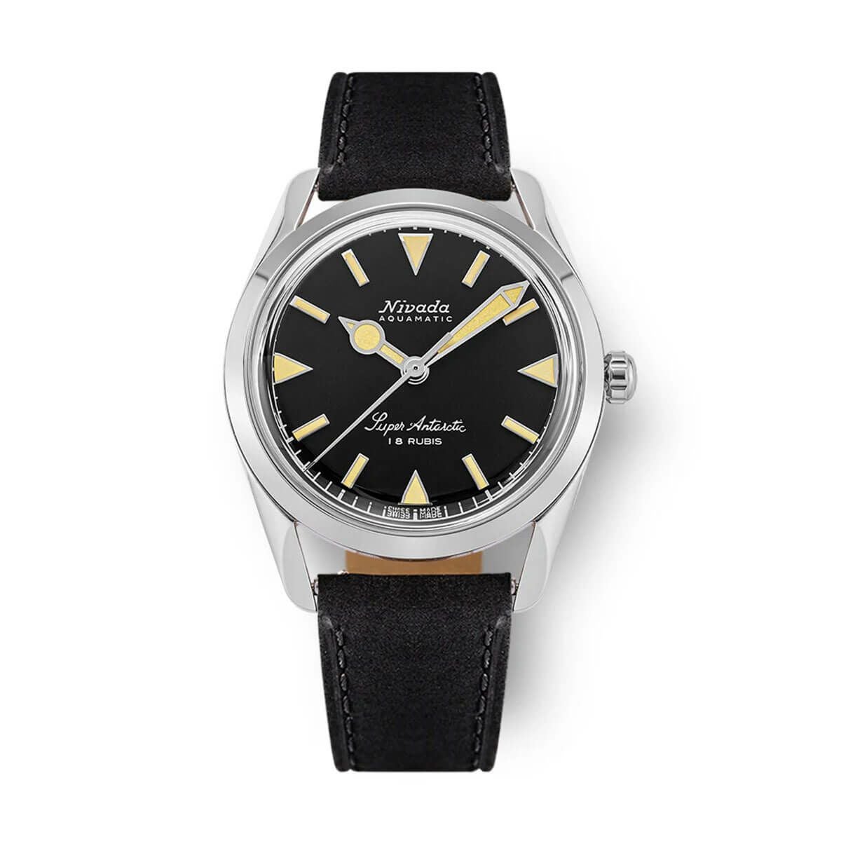 Nivada Grenchen / ニバダ グレンヒェン スーパー アンタークティック 35mm ブラック ベージュ ルミノバ ブラック レザー ベルトの公式ECサイト掲載画像