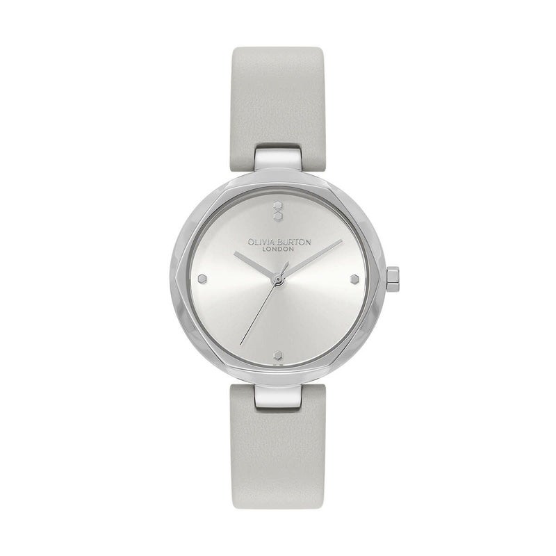 OLIVIA BURTON / オリビア・バートン クラシック - 32mm ディメンション シルバー ホワイト サンレイ アールグレイ レザーの公式ECサイト掲載画像