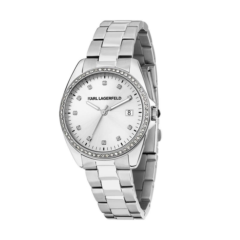 KARL LAGERFELD / カール・ラガーフェルド ラウンド エッセンシャル - シルバー サンレイ クリスタル ダイヤル シルバー ブレスレットの公式ECサイト掲載画像