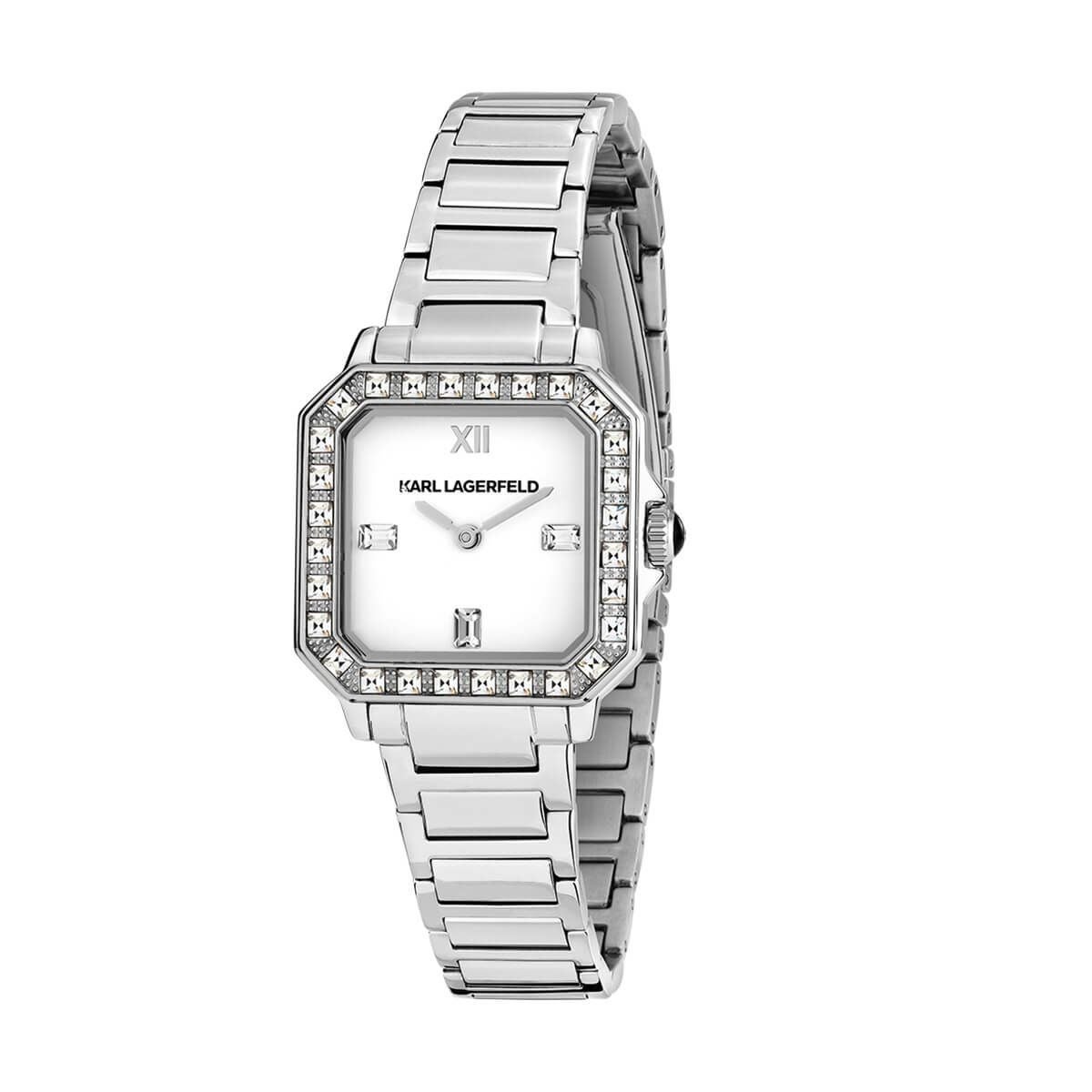 KARL LAGERFELD / カール・ラガーフェルド スクエア クラシック - ホワイト クリスタル ダイヤル シルバー ブレスレットの公式ECサイト掲載画像