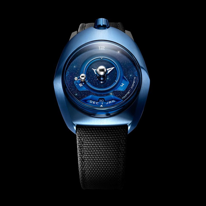 SPACEONE / スペースワン ［世界限定200本］テリリウム アベンチュリン ダイヤル ブルー チタニウム ブラック ファブリック ストラップの公式ECサイト掲載画像
