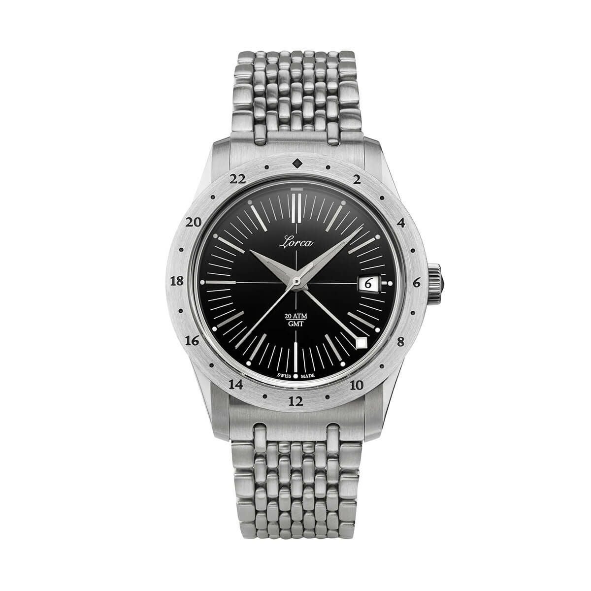 Lorca Watches / ロルカ ウォッチ モデル No.1 GMT ブラック ステンレススチール ブレスレットの公式ECサイト掲載画像