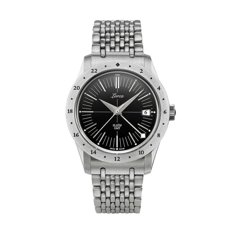 Lorca Watches / ロルカ ウォッチ モデル No.1 GMT ブラック ステンレススチール ブレスレットの公式ECサイト掲載画像