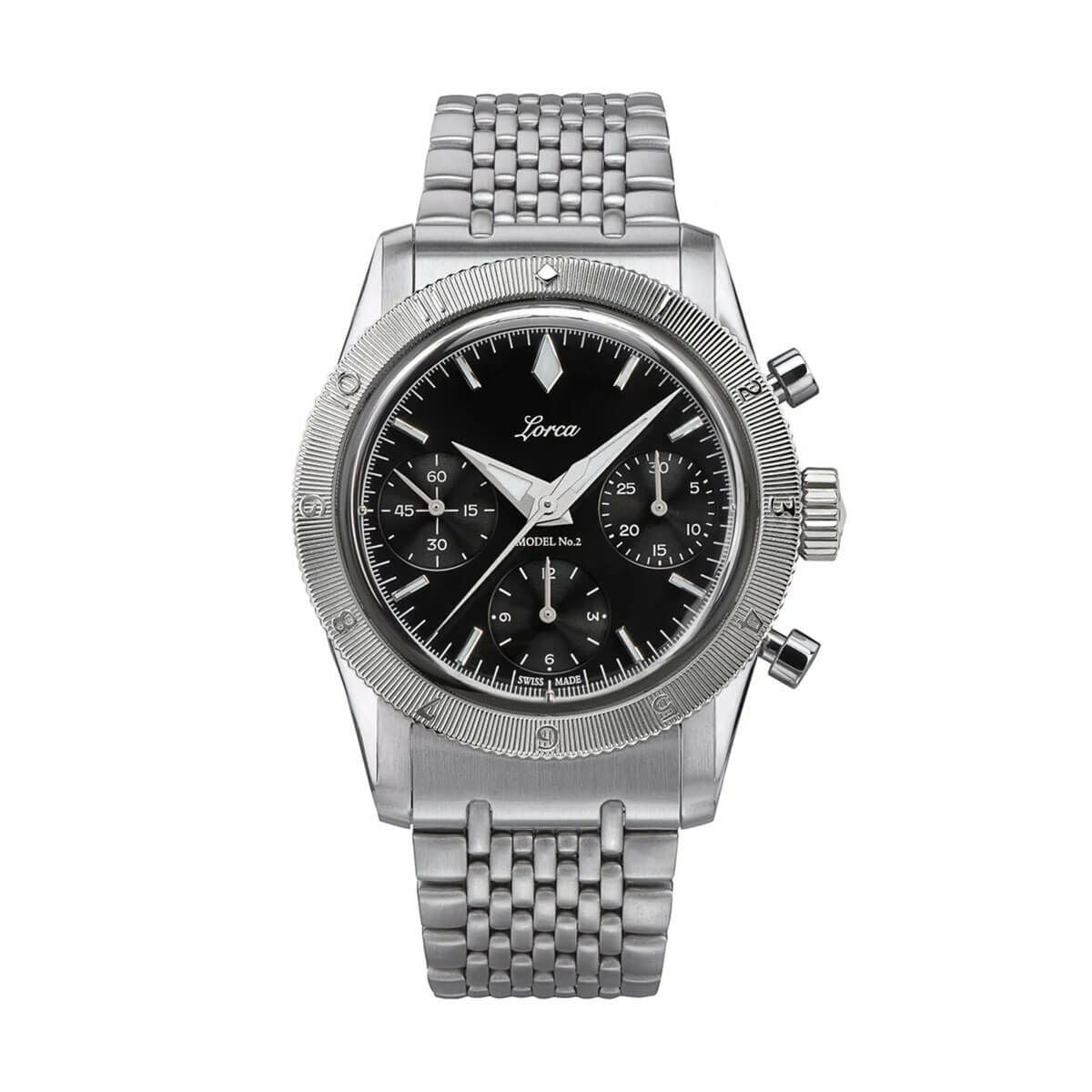 Lorca Watches / ロルカ ウォッチ モデル No.2 クロノグラフ ブラック ステンレススチール ブレスレットの公式ECサイト掲載画像