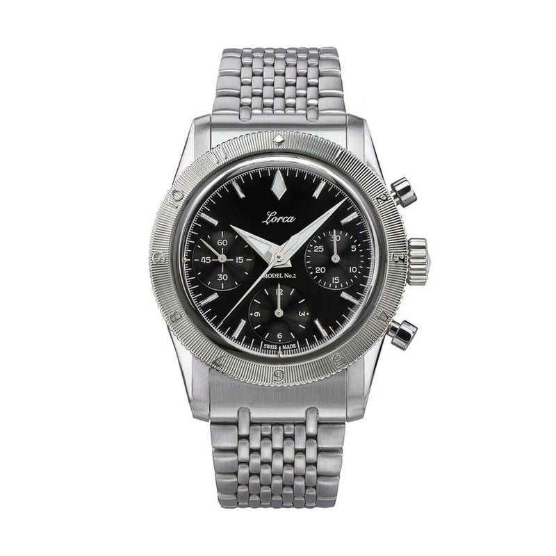 Lorca Watches / ロルカ ウォッチ モデル No.2 クロノグラフ ブラック ステンレススチール ブレスレットの公式ECサイト掲載画像