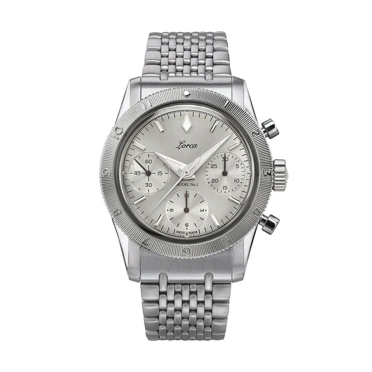 Lorca Watches / ロルカ ウォッチ モデル No.2 クロノグラフ シルバー ステンレススチール ブレスレットの公式ECサイト掲載画像